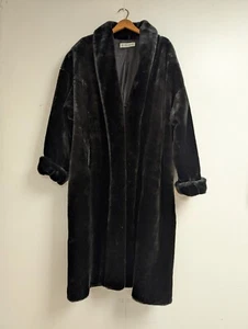 Vintage 80s Donnybrook Black Long Faux Fur Coat Womens Size L - Picture 1 of 9
