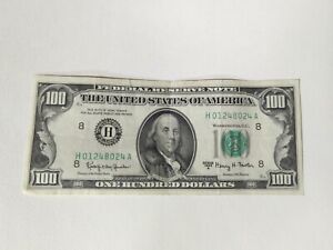 1963 A $100 Dollar Bill Federal Reserve. Low # H01248024A