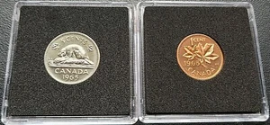 1965 Canada GEM Proof-Like 1 Cent & 5 Cents Coins - Mint Condition - Bild 1 von 2