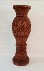 Vintage Ornate Hand Carved Wood Vase Floral Pedestal 15" - Picture 1 of 11