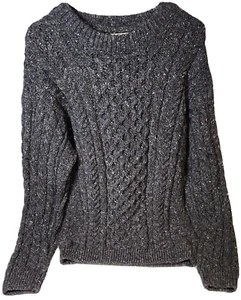 LL Bean Mens Medium Grey Heritage Wool Cable Knit Fisherman Sweater Ireland - Picture 1 of 9