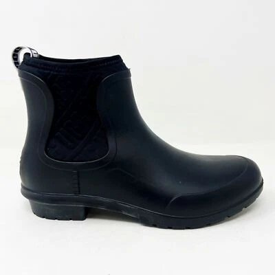 UGG Chevonne Black Waterproof Chelsea Womens Rubber Sheepskin Rain Boots - Image 1 of 4
