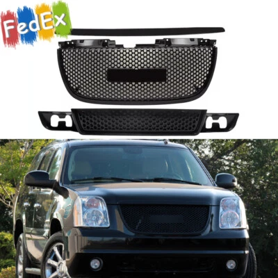 Gloss Black Hood Molding Trim Upper Lower Grille For GMC Yukon XL Denali 2007-14 - Image 1 of 4