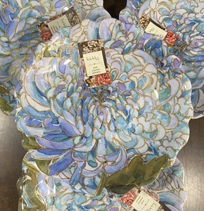 4 NICOLE MILLER NEW!!! SIDE Salad Plates MELAMINE Floral Blooms Peony GORGEOUS! - Picture 1 of 5