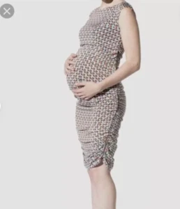 Vestido Leota Naranja Azul Diseño Geométrico Body Con Midi Maternidad Talla Mediana Nuevo con Etiquetas - Imagen 1 de 11