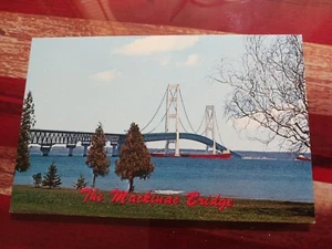 eine alte 60er Jahre Postkarte Die Mackinac Brücke "Längste Hängebrücke der Welt" - Bild 1 von 5