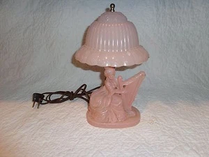 Vintage Pink Painted Glass Boudoir Lamp with Shade, Works - Picture 1 of 6