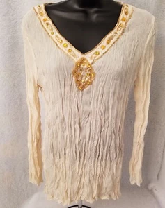 Camisa Top Blusa Worthington Mujer Talla S Pequeña Amarillo Dorado Rayas - Imagen 1 de 7