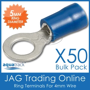 50 x BLUE INSULATED RING CRIMP TERMINALS 5mm HOLE / CABLE CONNECTORS 4mm WIRE - Picture 1 of 3