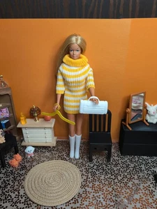 Vintage Barbie Clone Outfit- Maddy Mod Sweater Dress 1789, Boots, Purse & Hanger - Picture 1 of 21
