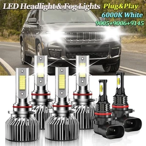 For Jeep Grand Cherokee 1999-2010 Combo LED Headlight High Low Beam Fog Bulbs - Picture 1 of 11