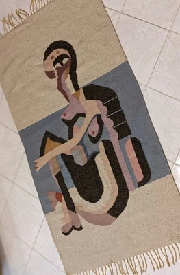 Alfombra tejida zapoteca mexicana de colección tapiz colgante Picasso Bañista Teotitlan LG Foto 1 de 4