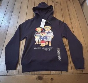 Ralph Lauren Polo Bear Christmas Bears Navy Hoodie Youth Medium (10-12) NWT - Picture 1 of 9