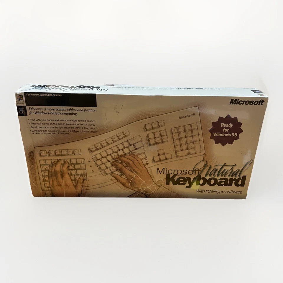 Vintage 1995 Microsoft Natural Keybaord Windows & MS-Dos Systems - New, Rip Seal - Image 1 of 4