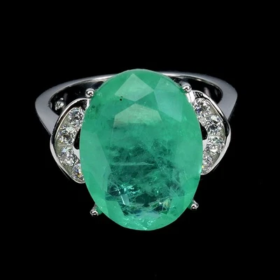 Anillo de plata de ley 925 ovalado esmeralda sintética 16x12 mm piedras preciosas joyería tamaño 7 Foto 1 de 4