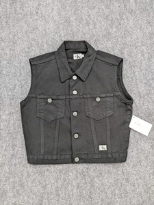 Calvin Klein Jeans Vest Womens Small Black Made in USA Denim 90s Y2K Streetwear - Picture 1 of 12