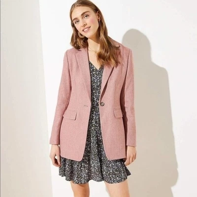 NWOT LOFT Blush Herringbone Longline Wool Blend Blazer women's plus size 16 - Image 1 of 4