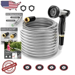 75ft 1/2" Stainless Steel Garden Hose, Rapid Flow, Puncture Resistant, Brass - Picture 1 of 9