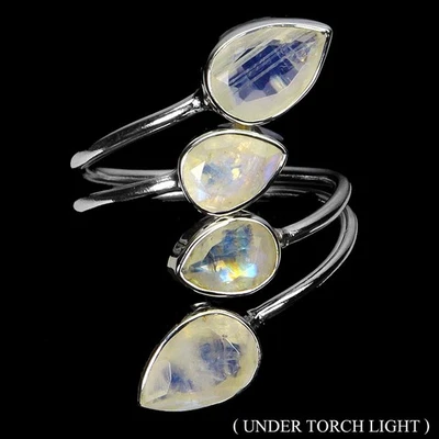 Anillo de plata de ley 925 pera piedra lunar 9x6 mm piedras preciosas naturales joyería tamaño 9,5 Foto 1 de 4