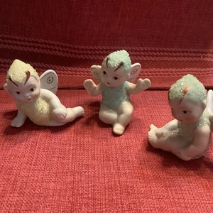 Vintage 1950 Feen 3er Set Porzellan Biskuit blau Suga Pixie Schnee Babys - Bild 1 von 11