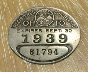 PIN INSIGNIA DE LICENCIA DE CHOFER REGISTRADO OHIO 1939 DE COLECCIÓN EXP. 30 de septiembre #61794 - Imagen 1 de 4