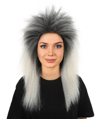 Peluca negra y gris no muerta de metal pesado para mujer, peluca blanca grisácea desordenada Foto 1 de 4