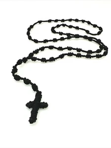 Rosario Negro Rosario Con Nudos Hecho A Mano Anudado 100% Nylon Hilo Negro - Imagen 1 de 7