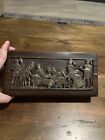 Vintage Hand Carved Wooden Inlaid  metal lid depicts “Torment of Cuauhtemmoc”