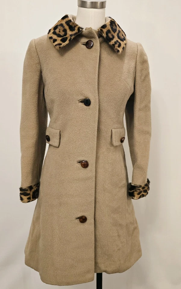 Abrigo largo vintage para mujer color camel chaqueta forrada con ribete de piel de saltardo XS Foto 1 de 4