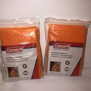 Lot Of 2 " NIP " Coleman Orange Disposable Ponchos One Size Fits All. 2013 - Picture 1 of 3