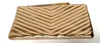 Pink Gold Lame Wristlet Black Lining Makeup Bag Purse Pouch Zipper BRAND NEW - Image 1 of 4