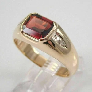 5 Ct Emerald Cut Lab-Created Ruby and CZ Men's Band Ring 14K Yellow Gold Plated - Picture 1 of 6