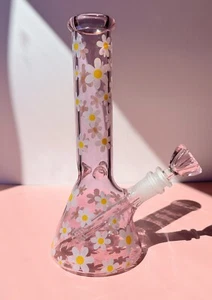 10" Retro Pink Daisy Bong Shisha Wasserpfeife Bong Classic Tabak Rauchen Becher - Bild 1 von 6