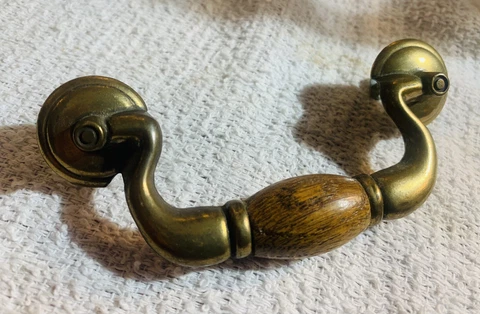 antique vintage hardware bail drawer pull chippendale brass & oak 3 1/2”centers Cover