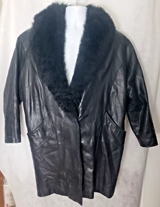 Manteau en cuir Mario Zarrelli collier agneau doublure Bemberg taille grande - Photo 1 sur 7