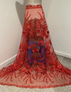 1.5 Yard RED Beaded 3D Embroidery Lace Fabric 50” Width - Picture 1 of 5