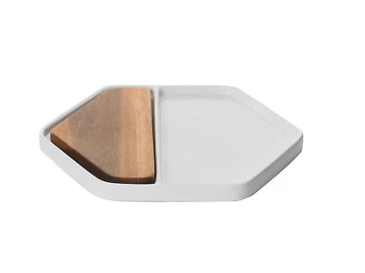Libbey Urban Story Hexagonal 2-Piece Tray with Wood Insert White Ceramic - Image 1 of 4