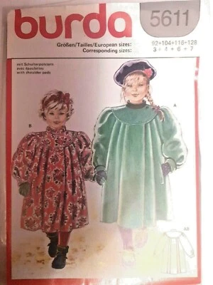 Dress Winter Coat Burda Sewing Pattern 5611 Wool Childs Size 3 4 6 7 UC FF    - Image 1 of 3