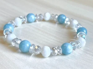 Aquamarin Perlen Armband (auf Stretch) 8 mm AAA 6 3/4" Zoll echter Stein - Bild 1 von 5