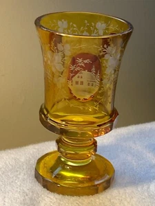 19th C Bohemian Amber and Ruby Cut To Clear Flash Glass Goblet Tumbler - Picture 1 of 24