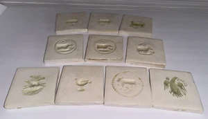 Vintage Hand Stamped Wall Tiles Animals Pottery Ceramic Lot of 10 - Picture 1 of 10