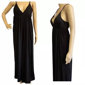 Romper JUMPSUIT Black Silky Plunge Neckline WIDE Cropped Leg SMALL Anna Kaci - Picture 1 of 11
