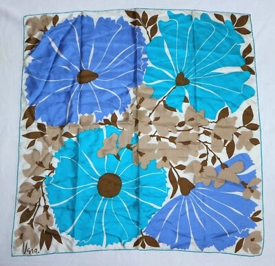 复古 VERA NEUMANN 蓝色/多方形丝绸围巾 27 X 27 英寸 完好 — 第 1/4 张图片