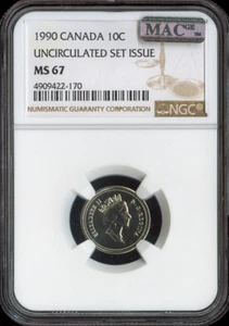 1990 Canada 10 Cents 10C NGC MS67 MAC - Quality - Picture 1 of 2