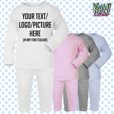Pijama personalizado para bebê PJs Sleep NightWear presente-seu texto/logotipo-4 estilos - Imagem 1 de 3
