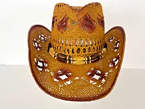 Straw Cowgirl Cowboy Western Hat For Women Men Pinch Front Hat Size S/M - Picture 1 of 9