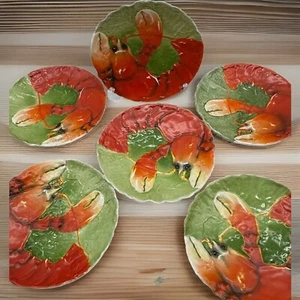 Antique majolica lobster plates, 6 Ernst Wahliss, Seafood plates, Rare full set - Picture 1 of 6