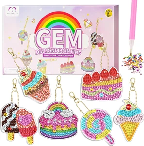 6pcs Kids Diamond Art Kit DIY Gem Painting Keyrings Craft Ages 6-12 Gift Set - Picture 1 of 12