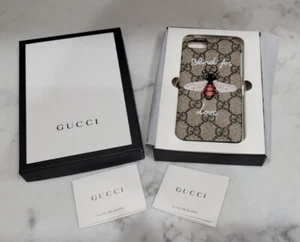 NIB Authentic Gucci iPhone 7 Supreme Signature Canvas Blind For Love Bee Case - Picture 1 of 3