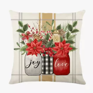 JOY & LOVE PLAID CHRISTMAS Throw Pillow Covers Winter Holiday Home Decor - Picture 1 of 5